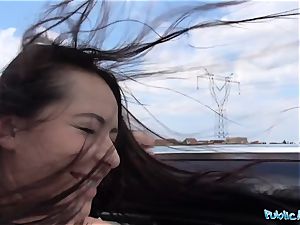 PublicAgent warm black haired Russian torn up on a car