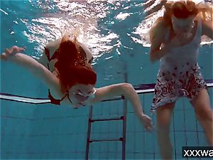 red-hot Russian girls swimming in the pool